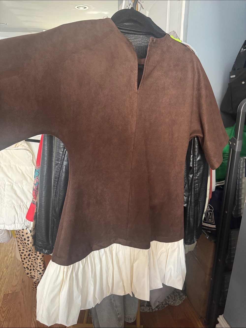 ASOS Brown Mini Dress with Cream Ruffle Hem - Picture 3 of 3